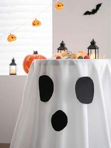 Mantel de fiesta de Halloween con patrón de cara de calabaza y murciélago de Halloween - Ver 4