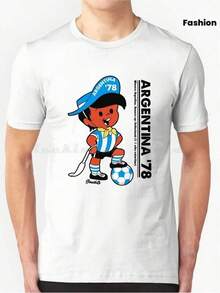 Camiseta con estampado de la mascota de Argentina 78, talla XXL, estilo retro a la moda, tema clásico de fútbol Gaoqituo, estilo Argentina, México, Brasil. - Negro - Ver 6