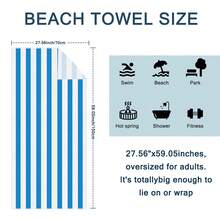 1 pieza Toalla de playa de microfibra súper absorbente con estampado de rayas azules y blancas a una cara, adecuada para viajes, natación, buceo, surf, yoga, camping - Azul y blanco - Ver 12