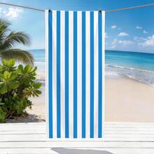 1 pieza Toalla de playa de microfibra súper absorbente con estampado de rayas azules y blancas a una cara, adecuada para viajes, natación, buceo, surf, yoga, camping - Azul y blanco - Ver 6