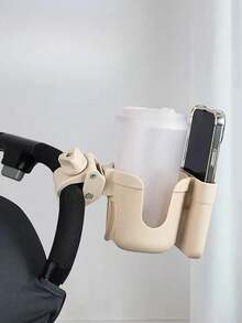 1pc 2-In-1 Stroller Cup Holder & Phone Holder, Beige Universal Stroller Accessory, Multi-Functional Water Bottle & Milk Tea Storage Rack, Suitable For Toddler Strollers - Multicolor - View 4