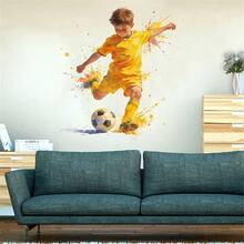 Removable Watercolor Football Player & Ink Splash Wall Sticker, Sports Style Home Decor - C - View 9