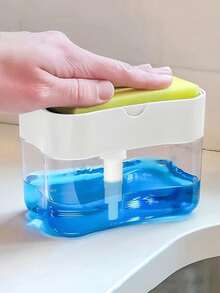 1 Set Kitchen Soap Dispenser - Easy To Refill Liquid, With Sponge Brush Holder, Transparent Design - A - View 6