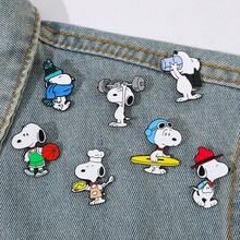 SNOOPY 1/7 件組 動漫卡通胸針套組 可愛新款狗狗琺瑯別針 衣物背包飾品金屬徽章配件禮物 - 均碼 - 查看 11