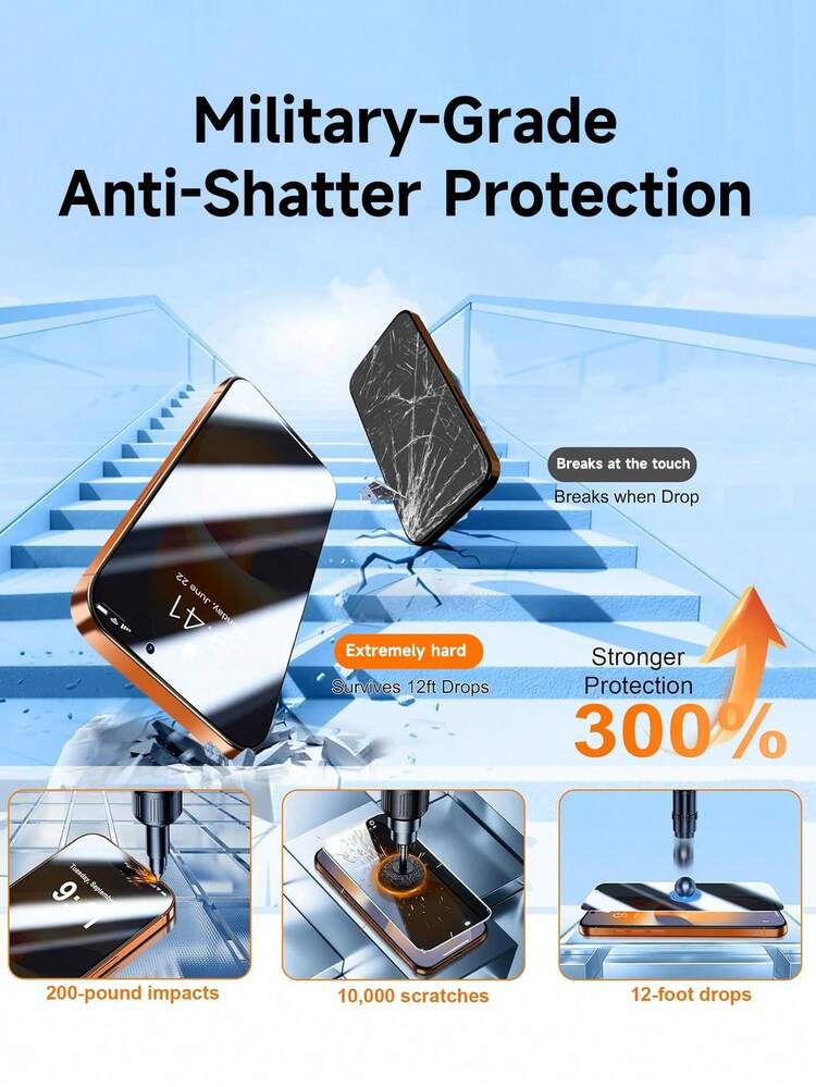 MIGAE 2pcs - 17 Pro Max Anti-Peeping Screen Protector, Anti-Scratch Tempered Glass, Full Coverage, Compatible With IPhone 17/16/15/14/13/12/11 Pro Max/XR/X/XS Max Plus, Anti-Fingerprint Screen Protector, Phone Accessories, Suitable For Phone Cases - Black - View 3