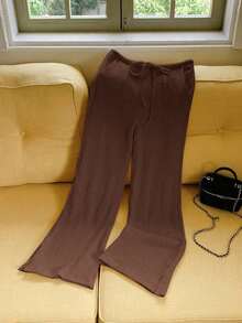 Pantalones tejidos a rayas de verano para mujer - Marrón - Ver 5