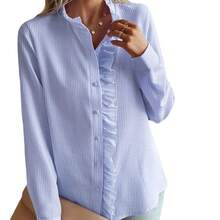 Camisa de otoño para mujer con mangas largas con volantes y mangas abullonadas - azul claro - Ver 6