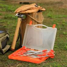 Set 20 Pasak Tenda Kemah Luar Ruangan Warna Oranye, Pasak Tanah Tahan Angin Baja 21cm dengan Alat Pelepas dan Kotak Penyimpanan untuk Mendaki, Pantai, dan Rumput - Jeruk - View 7