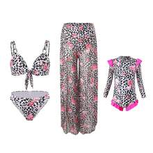 New Three-Piece Bikini Set With Mesh Print And Long Swim Pants. - Green 3-piece Set - View 8