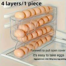 3-Layer Automatic Rolling Kitchen Egg Storage Box - Transparent Plastic Space Saving Partition, Anti Slip Design, Egg Storage Rack Suitable For Refrigerator, Food Storage Room And Door Storage - Suitable For Eggs And Other Items - Multicolor - View 11