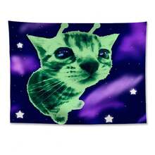 Cat Green Minimalist Design Tapestry, Aestheticism, Bedroom Decor, Suitable For Various Festivals, Perfect Tapestry Gift, Living Room Bedroom Office Home Decor Wall Hanging, High-Quality Printed Tapestry, Perfect Gift - 1PC - View 8