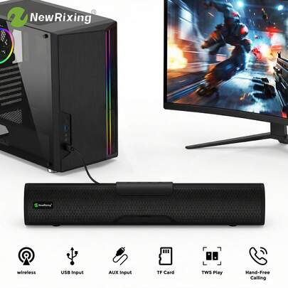  NewRixing 高品质电脑立体声音箱，即插即用，电脑音箱，经久耐用，带可伸缩手机支架，支持手机支架音箱，音质出色，适用于电脑、笔记本电脑、电视、游戏，带实体按键，电脑配件，时尚音频设备，支持蓝牙/USB/TF卡/AUX/免提通话，适合作为生日和圣诞节礼物。