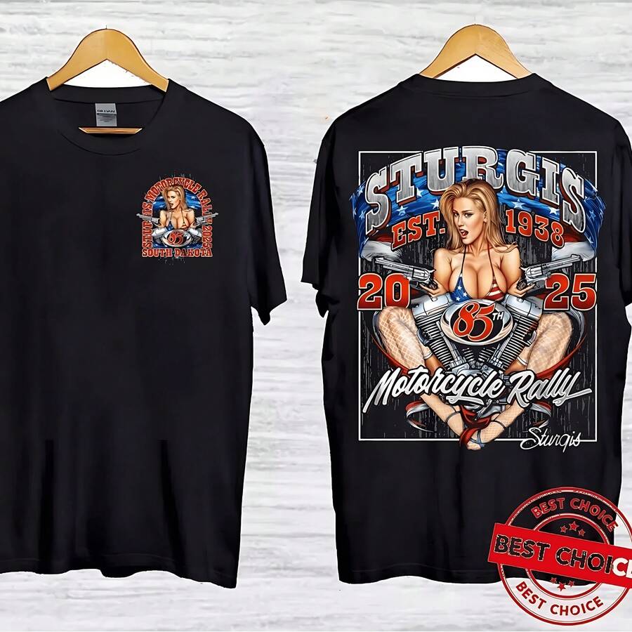 NEW! 2025 Sturgis Motorcycle Rally Main Street T- Shirt S-3XL - 黑色 - 查看 1