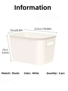 HOUSHELIF 4pcs Plastic Storage Boxes, Desktop Stationery Organizer, Multi-Functional Storage Bins, Suitable For Books, Cosmetics, Snacks, Underwear, Kitchen Essentials, With Handles Dorm Storage Baskets, Bathroom Storage Baskets, Back To School Supplies, Kitchen, Kitchen Accessories - White - View 3