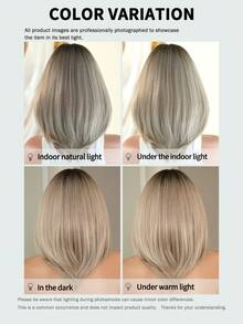 7JHH WIGS 女款短波波頭亞麻棕色假髮 14英吋分層直髮附瀏海 耐熱纖維合成全機製假髮 適合日常配戴、音樂節與派對使用（蜂蜜棕挑染） - 彩色 - 查看 7