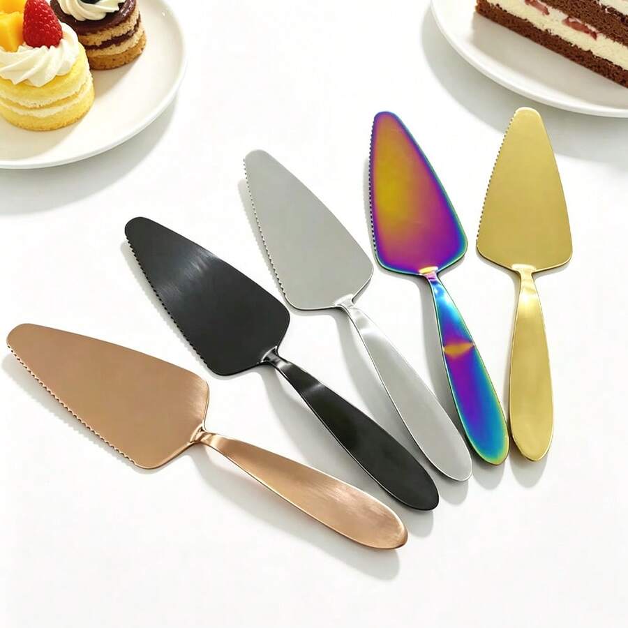 1/5pcs Stainless Steel Cake Server, Serrated Edge Cake Cutter, Cake Serving Set, Elegant Party Accessory, Mirror Polished, Perfect For Weddings, Gatherings, Parties, Housewarming, Birthdays And More, Kitchen Utensils, Baking Tools - View 1