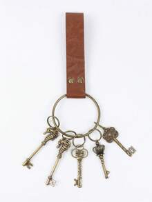 1pc Black Faux Leather Belt Key Holder With Rivets, Comes With 5 Bronze Skeleton Keys, Medieval Renaissance LARP Keychain, Costume Prop - A - View 8