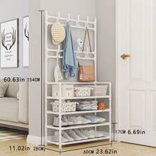 Estantería multifuncional de 4/5 niveles de hierro para zapatos y abrigos, con 8 ganchos, fácil montaje, estantería de almacenamiento resistente, mueble de entrada ahorra espacio - Multicolor - Ver 3