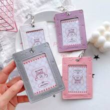 Y2K Star Embossed Photocard Holder, Cute PU Leather 3-Inch Idol Photo Card Case With Keychain, Kawaii ID Badge Protector For Backpack Charm & School - Rectangle - View 1