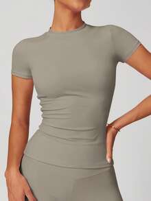 NcmRyu 3 buah Kaos Wanita Lengan Pendek Kasual Sporty Kerah Bulat Pas Badan Warna Polos - MultiWarna - View 6
