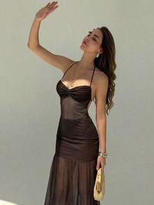 MSAloruh Vestido sin mangas con estampado floral romántico y espalda descubierta, adecuado para citas, vacaciones, primavera/veranoMS2-15 X0JC - Marrón - Ver 4