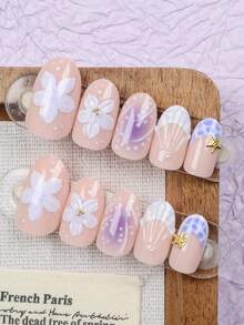 Bộ 24 móng giả màu tím 3D họa tiết hoa, giọt nước, chấm bi, thích hợp cho mùa hè, móng dán lấp lấp lánh dễ thương, kèm 1 keo dán móng và 1 dũa móng, phù hợp cho các buổi hẹn hò và tiệc tùng hàng ngày của phụ nữ. - Nhiều màu - Xem 2