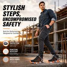 Men's Safety Work Shoes Orange Lace Up Steel Toe High Top Boots Orange Outdoor Hiking Safety Boots Industrial Construction Toe Protection Work Shoes - Orange - View 5