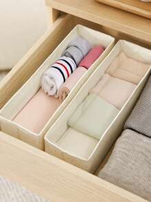 1 pieza/2 piezas Caja de almacenamiento de calcetines de lino, Caja organizadora de cajón plegable, Caja organizadora de calcetines y ropa interior, Caja de almacenamiento con divisor de cajón, Caja de almacenamiento de tela - Blanco - Ver 7