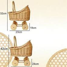 AWoven Rattan Shaped Flower BasketHandwoven Wicker Carriage Planter for Floral Arrangements Home Decor Wedding Centerpiece Table Decor Gift Basket with Wheels M - color primario - Ver 7