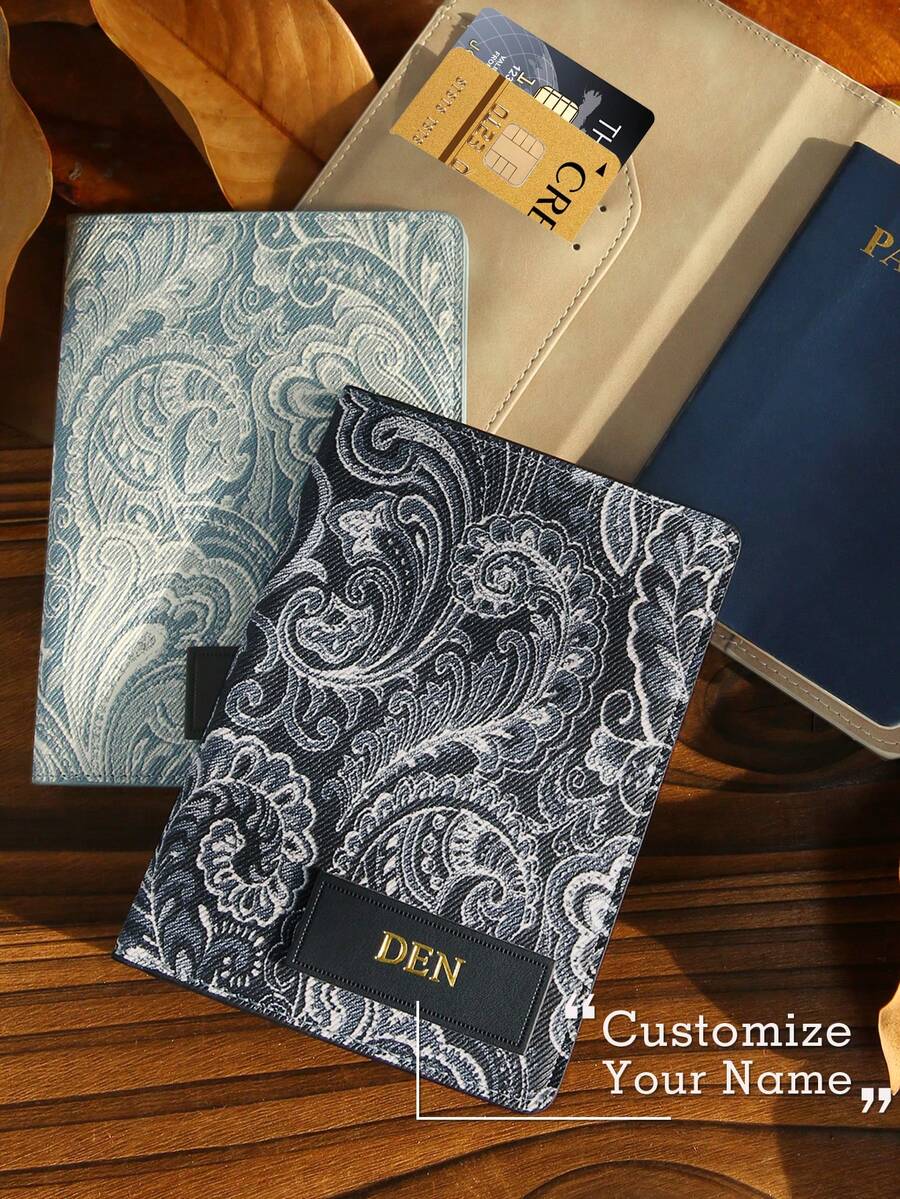 Takeoak 1PC Custom Hot Stamping Vintage Paisley Patten Passport Cover Custom Retro Passport Cover Personalized Name Boho Passport Holder For Travel Essentials, RFID Blocking Travel Document Organizer For Women And Men Unique Holiday Gift - Multicolor - View 1