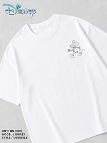 Women's Disney Casual T-Shirt, Featuring Simple Lines And A Mickey Mouse Print On The Back, A Minimalist Retro Style, Comfortable And Soft Fabric, Understated Yet Stylish And Versatile, Perfect For Theme Park Visits And Everyday Casual Wear. - White - View 3