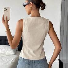 Fashion Women's Clothing  Camisas sin mangas de unicolor de tela texturizada con abotonadura, para verano - Azul - Ver 3