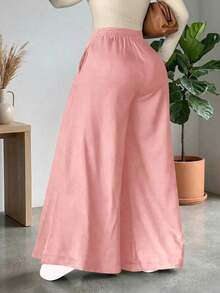 Pantalones anchos y sueltos de unicolor y casual para mujer, elegantes y minimalistas - Rosa - Ver 2