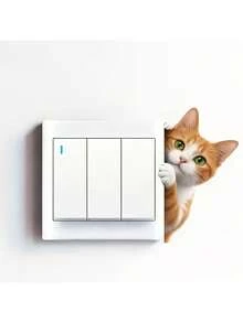 Cute Peeking Orange Tabby Cat Light Switch Wall Decal, Realistic 2D Animal Self-Adhesive Switch Sticker, Perfect For Living Room And Bedroom Switch Panels, Enhance Your Home's Charming Atmosphere - Cute Peeking at the Orange Tabby Cat - View 5