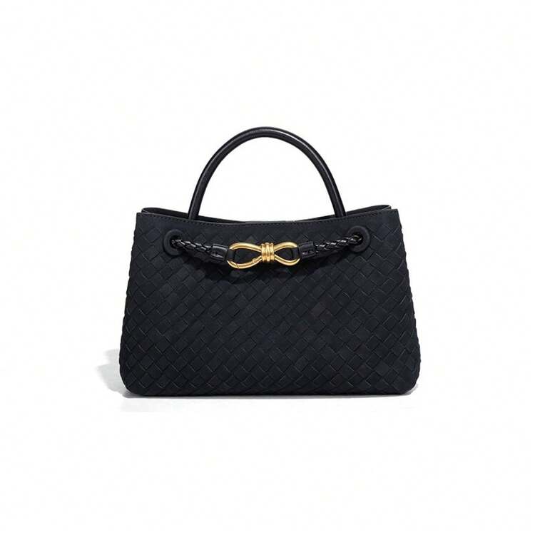 Bolso de Mujer BV Bottega Bang Bang Hecho a Mano de Cuero Genuino de Andiamo Clutch Campana 2026, Nuevo Modelo, de Gamuza con Hebilla de Metal Esmerilado, Bolso de Mano de Gran Capacidad, Moderno y Elegante - Blanco roto tejido en cuero - Añade 1