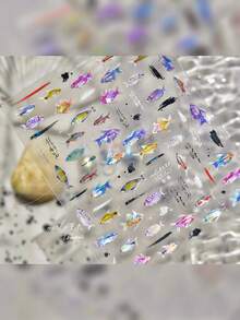 1件可愛海洋生物3D凝膠美甲貼紙，3D立體海豚與章魚美甲貼花，防水女性美甲藝術貼紙 - 彩色 - 查看 2