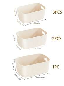 1pc/2pcs/3pcs Set, 3 Different Sizes Plastic Storage Box/Basket, Suitable For Desktop Snacks, Sundries, Cosmetics, Etc. Suitable For Dorm, Kitchen And Other Places Organization, Rectangular Design. - White - View 15