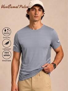 Vancamel Pulse Men's Loose Lightweight Mesh Breathable Dotted Print T-Shirt, Outdoor Workout Commute Sports Style Short Sleeve, Versatile Casual T-Shirt - Grey - View 1