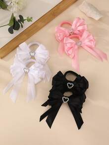2pcs/6pcs Girls Heart Ribbon Bow Hair Scrunchies Set, Suitable For Daily Decoration - Multicolor - View 4