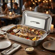 2-Piece Set: 1 Deep Pot + 1 Stainless Steel Rectangular Baking Pan With Handle Lid - Large Durable Stainless Steel Baking Pan - Thickened Rectangular Baking Pan, Perfect For Grilling, Ideal For Outdoor BBQ, Camping And Oven Cooking - Great Choice For Holiday Gatherings - A - View 7