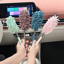 1個珊瑚絨車用除塵刷，可伸縮可拆卸家用與車用縫隙清潔刷，柔軟不刮傷羽毛除塵刷，適用於內裝儀表板、出風口與座椅，卡通設計家用與車用清潔工具 - 均碼 - 查看 8