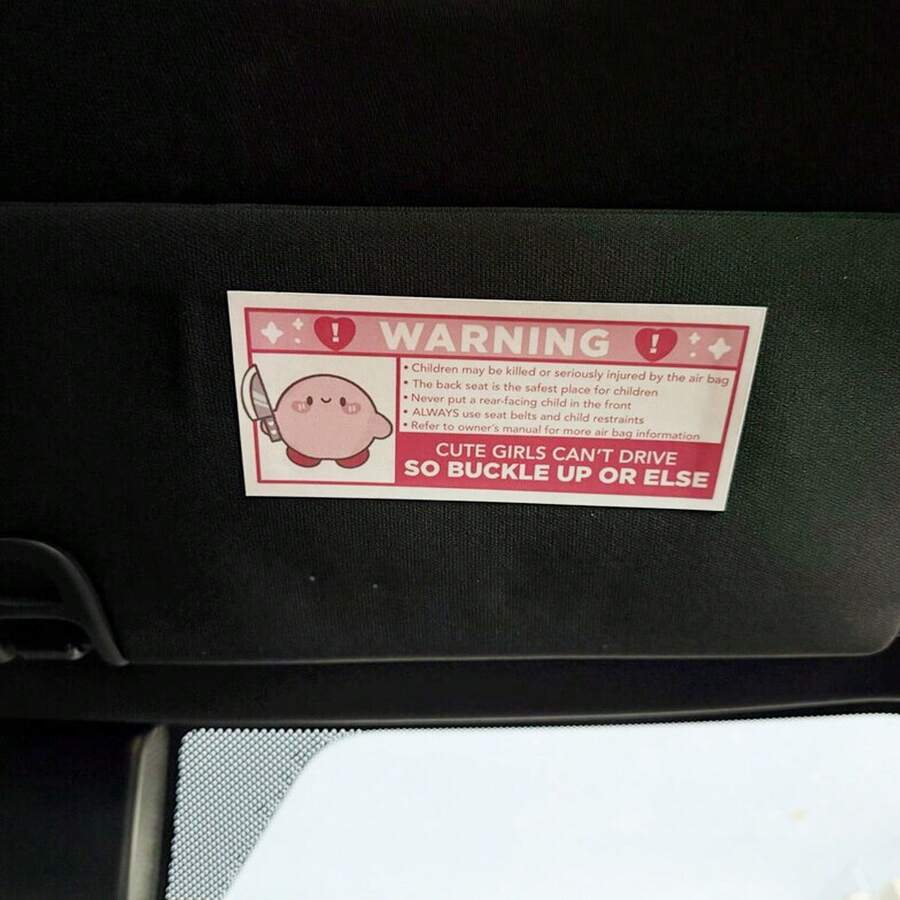 Cute Warning Sticker | Soft Pink Car Airbag Sticker (Waterproof Vinyl) - Decorative Stickers - View 1