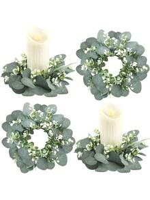 1/3/5pcs Green Artificial Eucalyptus Leaves & Branches Wreath, Suitable For Wedding Decor, Event Styling, Party, Home Decor, Tabletop, Doorway, Garland And Wreath Decoration - Green - View 1