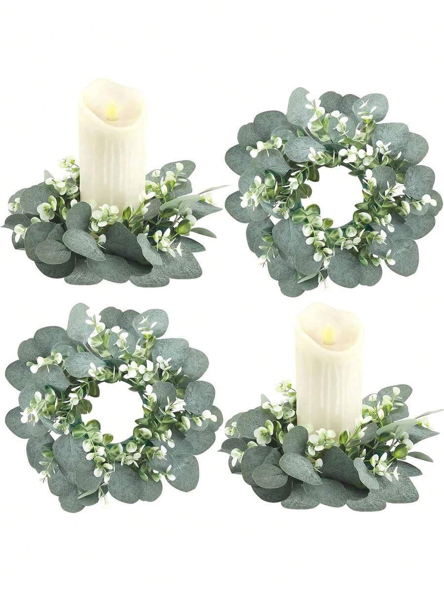 1/3/5pcs Green Artificial Eucalyptus Leaves & Branches Wreath, Suitable For Wedding Decor, Event Styling, Party, Home Decor, Tabletop, Doorway, Garland And Wreath Decoration - Green - View 1