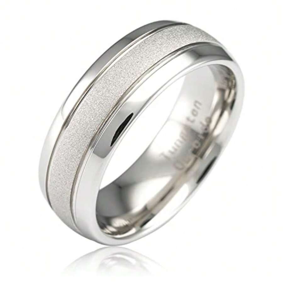 0S JEWELRY Anillos de tungsteno de oro blanco para hombres y mujeres, alianza de boda con acabado arenado, bordes de cúpula tamaños 6 - 12.5 - Ver 1
