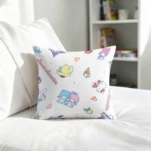 Miniso Funda de cojín con personajes de Sanrio, funda de cojín con patrón blanco con Hello Kitty, My Melody, Cinnamoroll, Little Twin Stars y Pompompurin para sofá, sala de estar, dormitorio y decoración del hogar - Color - Ver 1