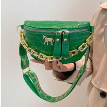 Medium Crossbody Chest Bag Crocodile Embossed Coin Purse, Fashion Chain Decor Zipper Fanny Pack With Adjustable Strap, Stylish Artificial PU Leather Waist Bag For Travel & Sports, Retro Classic Commuting Shoulder Bags For Women - Green - View 3