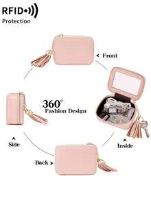 FOREVER MIYIN 1pc Crocodile Pattern Mini Cosmetic & Jewelry Storage Box, Built-In Mirror And Keychain, Zipper Closure, Lipstick Storage Bag, Cosmetic Organizer, Portable Compact Travel Makeup Bag, Suitable For Women's Daily Use, Outdoor Travel And Girls' Carry, Valentine's Day Gift, Mother's Gift, Girlfriend Gift - Multicolor - View 6