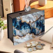 1pc Handmade Wooden Artistic Coin Storage Box, Turquoise Marble Decor Rectangular Wooden Display Box, Suitable For Home Decor, Library Display, Halloween And Christmas Gifts - Multicolor - View 4
