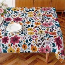 1pc Rectangular Polyester Tablecloth, Floral Pattern, Single-Sided Printing, Suitable For Tabletop, Washable And Reusable, Applicable For Indoor, Outdoor, Patio, Wedding, Party, Dining, Craft Exhibition, Banquet Decoration - Multicolor - View 8